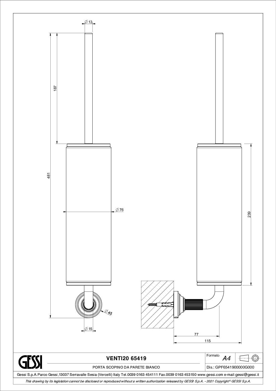 Schéma technique - Porte-balayette mural_Gessi