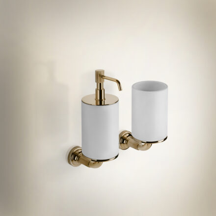 VENTI20_Ensemble accessoires muraux - Porte brosse à dents et distributeur de savon_WarmBronzePVD#735_Gessi - Chez Hydropolis