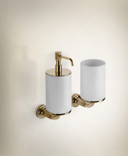 VENTI20_Ensemble accessoires muraux - Porte brosse à dents et distributeur de savon_WarmBronzePVD#735_Gessi - Chez Hydropolis