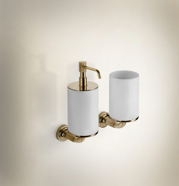 VENTI20_Ensemble accessoires muraux - Porte brosse à dents et distributeur de savon_WarmBronzePVD#735_Gessi - Chez Hydropolis