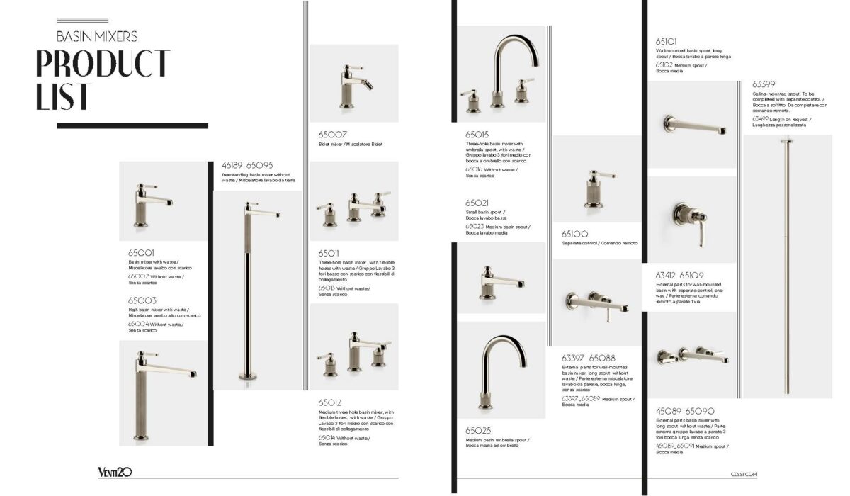 Venti20_Collection wall-mounted, rim-mounted and floor-mounted taps_Gessi
