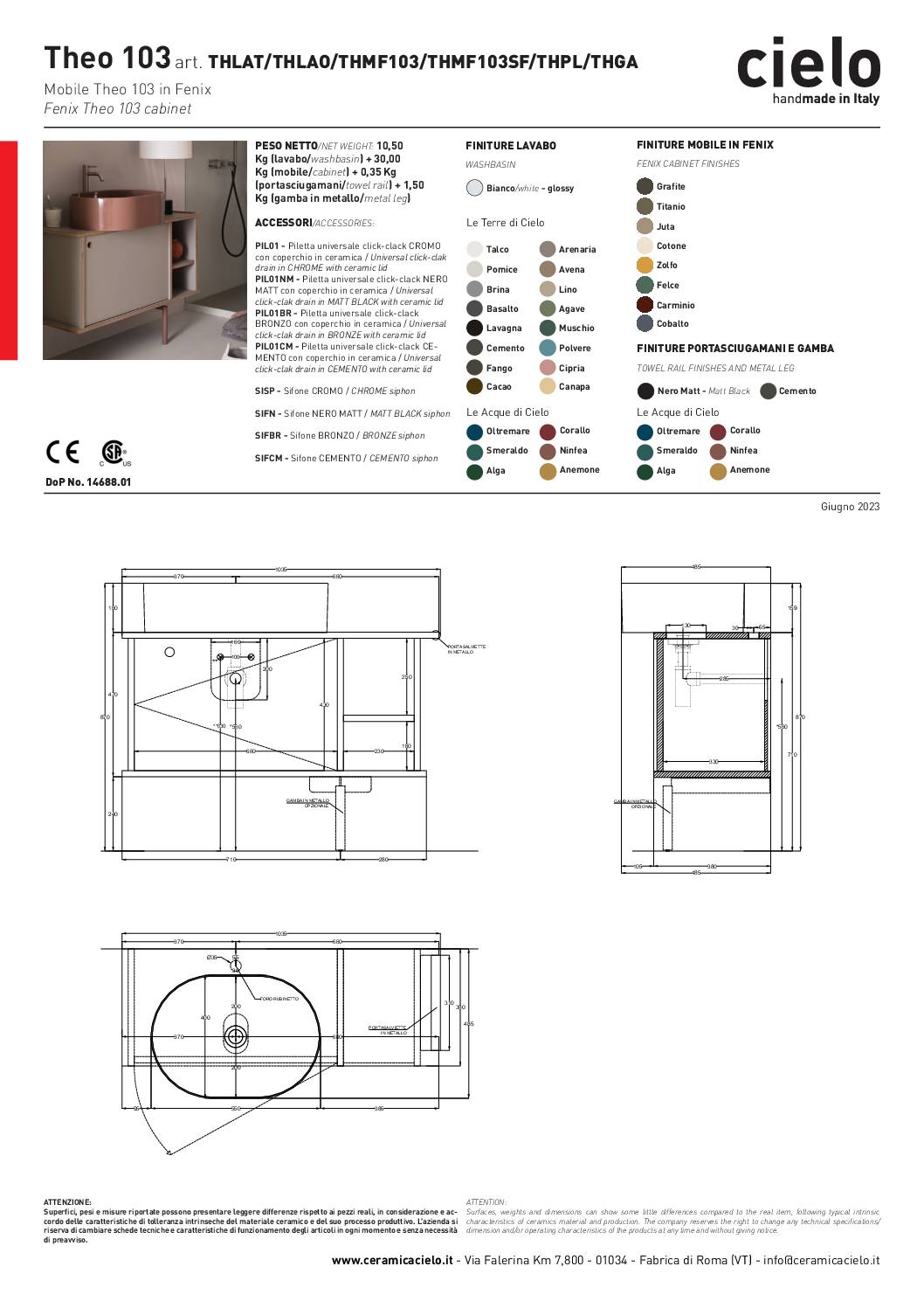 Fiche produit - Collection THEO - Ceramica Cielo