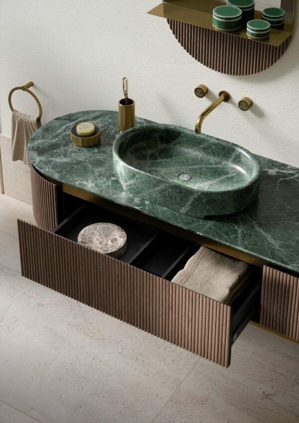 Oasis_Plan de travail en marbre Verde Alpi avec vasque Nereo