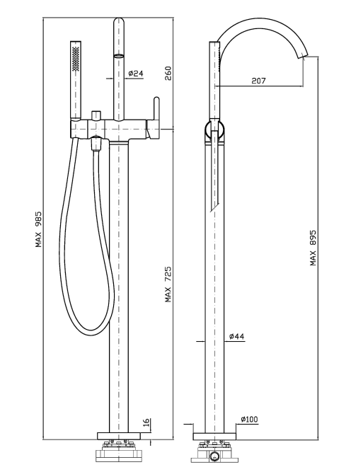 ISY22_Zucchetti_Robinet_Freestanding_Sur_Pieds_With_Douchette_Schema_Technique