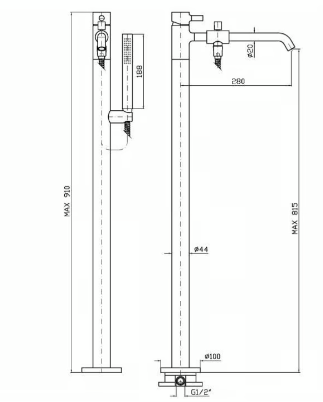 Pan_Zucchetti_Mixer_Freestanding_Bath_Douchette_Dessin_Technique