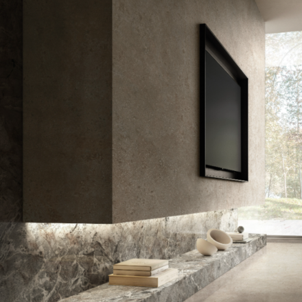 Revêtement sol et mur en grès cérame-Collection Authentic Luxe - couleurs Marble Aubisque et Stone Chablis-disponible chez Hydropolis