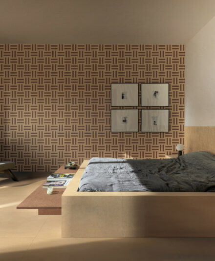 Florim_Collection_SensiTerre_Intreccio rosato amaranto_sabbia 120x120_Listello naturale rosato_Naturale rosato 60x120_3