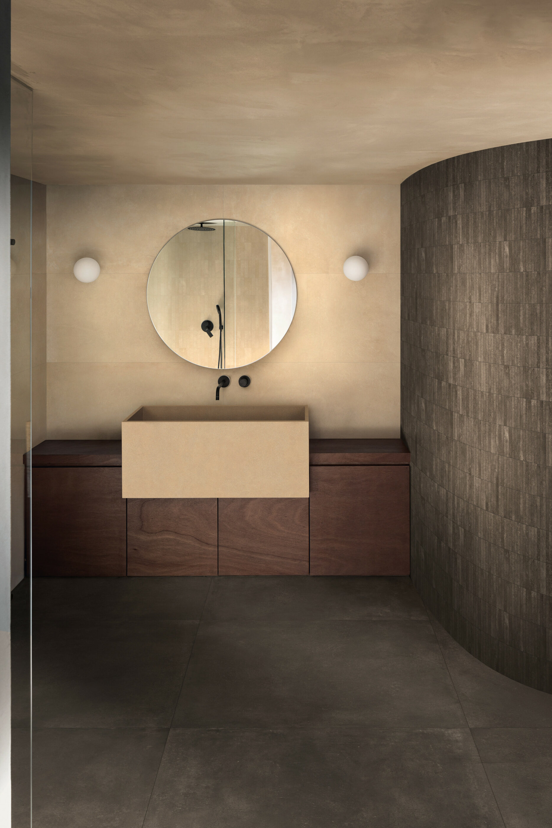 Florim_Collection_SensiTerre_Naturale sabbia 60x120_listello carbone_Naturale carbone 120x120_2