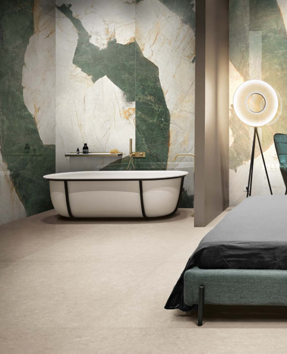 Héritage Luxe - Revêtement sol et mur en grès cérame, couleur Héritage aqua, disponible chez Hydropolis.