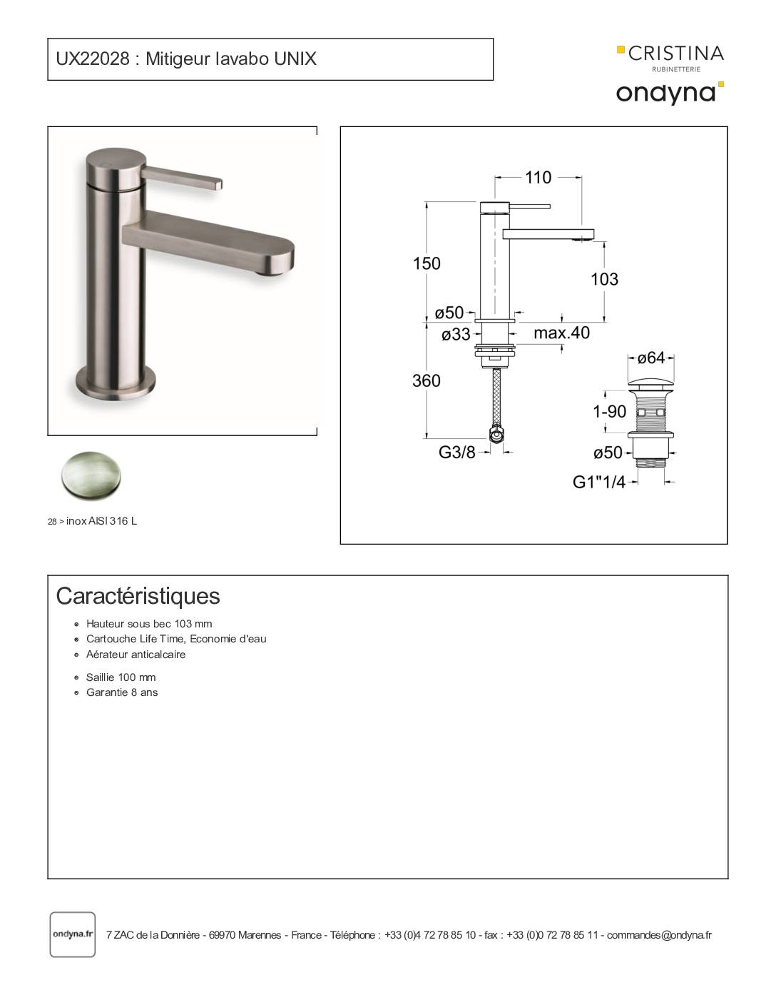 Mitigeur lavabo UNIX - Cristina Ondyna