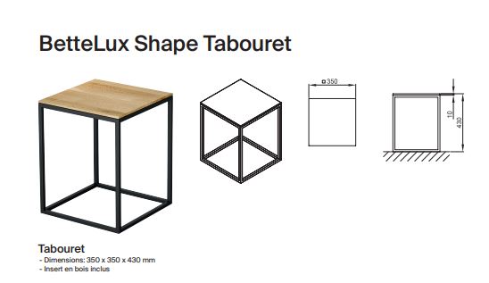 Fiche technique Tabouret en chêne et acier noir Bette - chez Hydropolis.