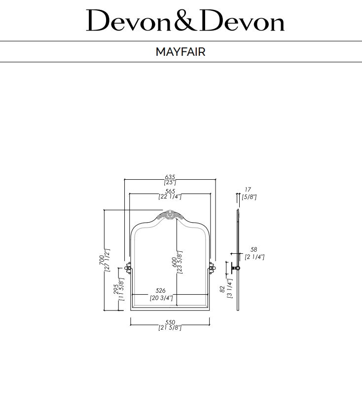 Fiche technique miroir basculant collection Mayfair de chez Devon & Devon, chez Hydropolis.