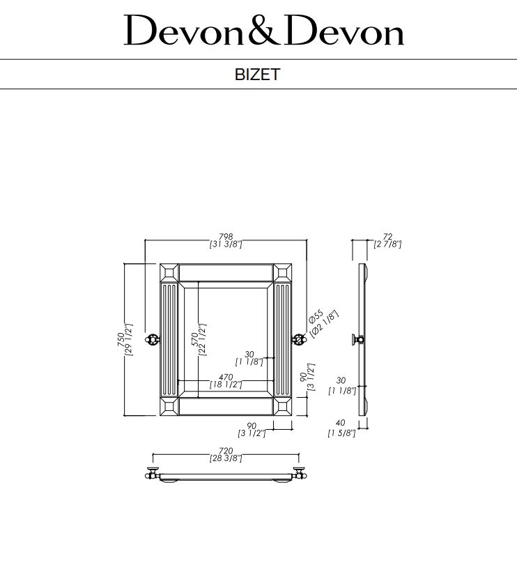 Fiche technique miroir collection bizet par Devon & Devon, chez Hydropolis.