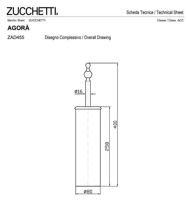 Fiche technique Porte-balai en nickel de chez Zucchetti, collection Agorà - chez Hydropolis.