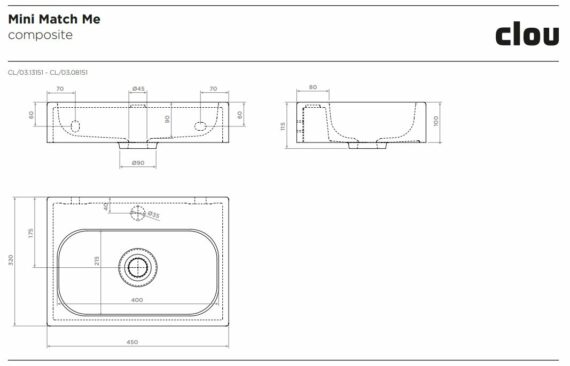 Fiche technique du Lave-main en céramique blanc brillant de la marque CLOU - chez Hydropolis.