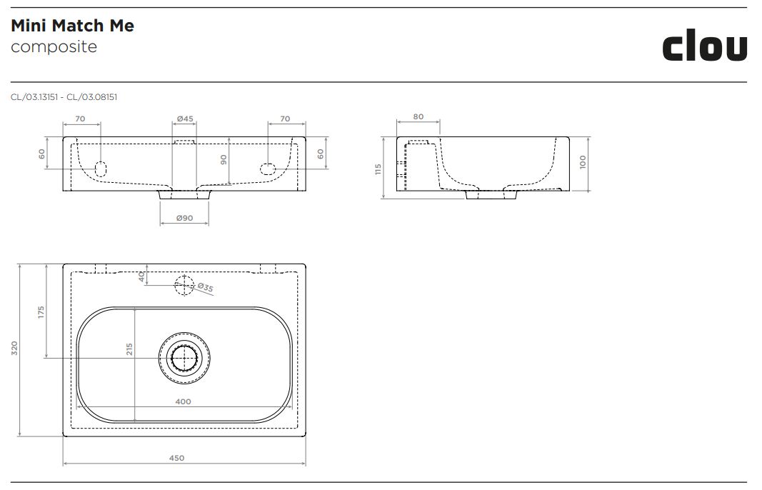 Fiche technique du Lave-main en céramique blanc brillant de la marque CLOU - chez Hydropolis.